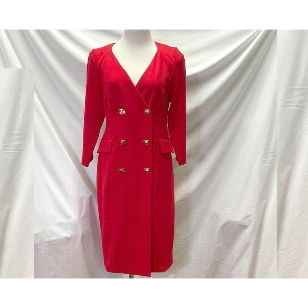 DONNA KARAN Holiday Red Double Button Front Dress 2